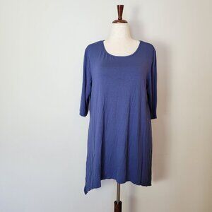 42 POPS Tunic Womens XL 1X Blue Knit Dress 3/4 Sleeve top grunge boho edge beach